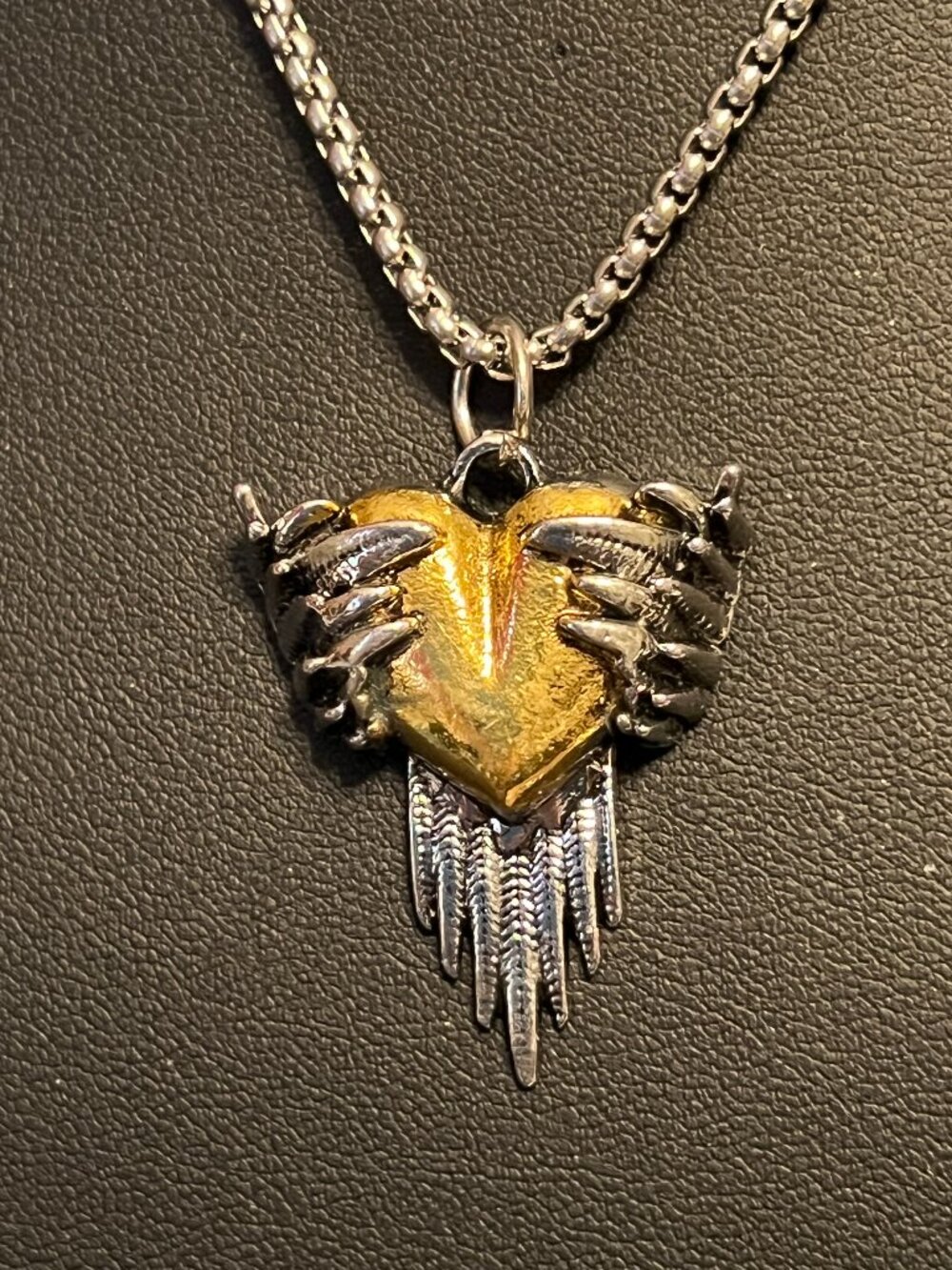 Goldplated Heart Wrapped in Silverplated Wings Pendant Necklace (244)